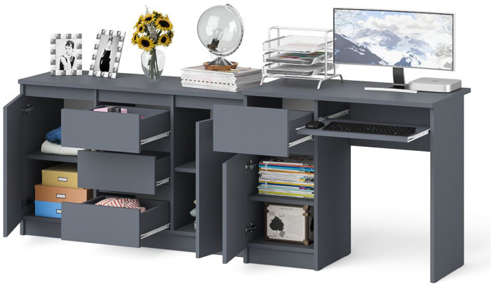 Мори компьютерный стол МС-1 левый + Комод МК1200.3, графит