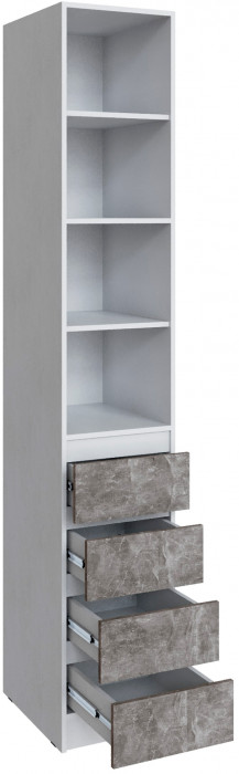 Шкаф Мадрид (0,4) с 4 ящ. без ручек, Белый/Ателье светлое