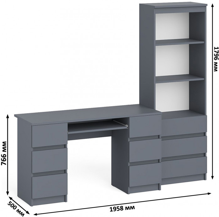 Мори компьютерный стол МС-2 + Стеллаж МСТ600.3, графит