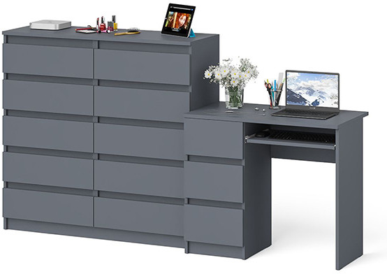 Мори компьютерный стол МС-6 левый + Комод МК1200.10, графит