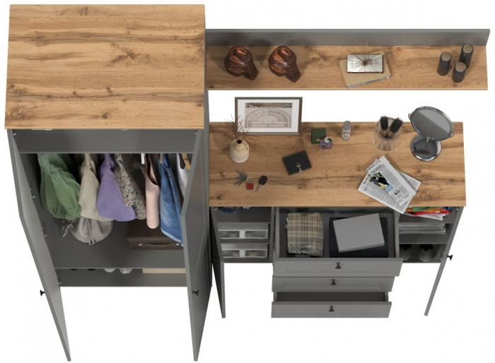 Остин Прихожая 62, цвет серый графит/дуб крафт золотой, ШхГхВ 200х54,3х229,6 см., универсальная сборка