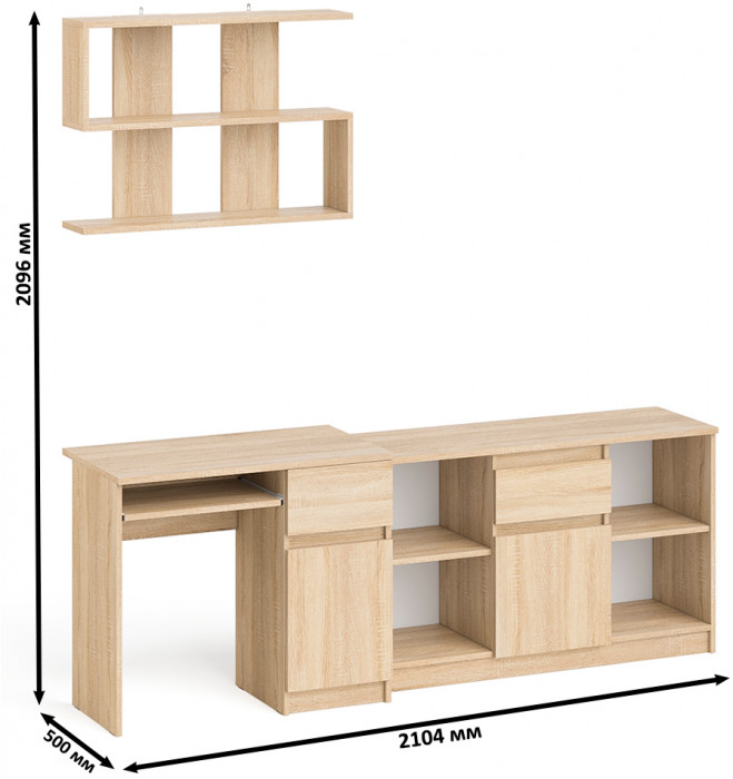Мори Стол компьютерный МС-1 правый + Тумба МТВ1204.1 + Полка 900, цвет дуб сонома, ШхГхВ 210,4х50х209,6 см., НЕ универсальная сборка