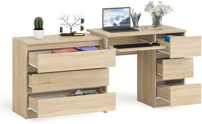 Мори Стол компьютерный МС-6 правый + Комод МК800.1, цвет дуб сонома, ШхГхВ 170,4х50х76,6 см., выдвижные ящики справа, НЕ универсальная сборка