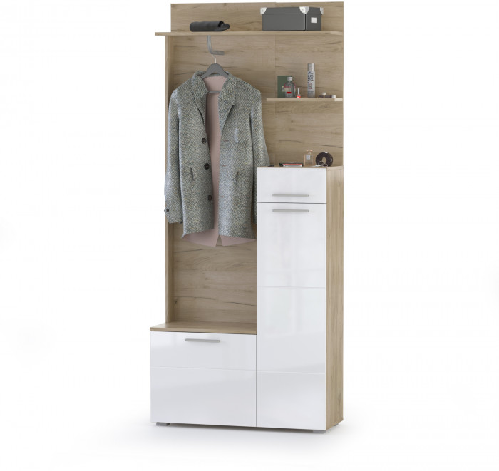 Лайн Прихожая № 10, дуб крафт серый/фасады МДФ белый глянец