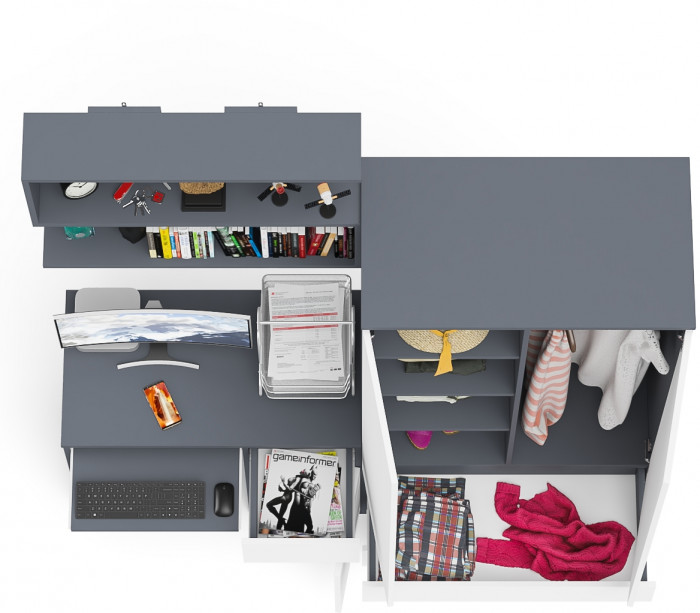 Мори компьютерный стол МС-1 правый + Шкаф МШ900.1 + Полка 900, графит/белый