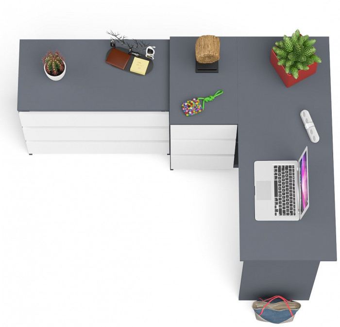 Мори компьютерный стол МС-16 левый + Комод МК800.1, графит/белый