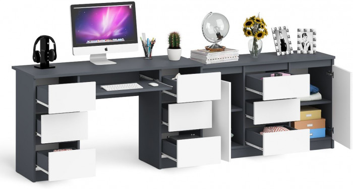Мори компьютерный стол МС-2 + Комод МК1200.3, графит/белый