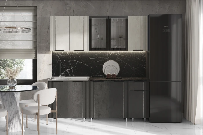 Кухня Виктория 2,0м Камень светлый/камень темный/белый