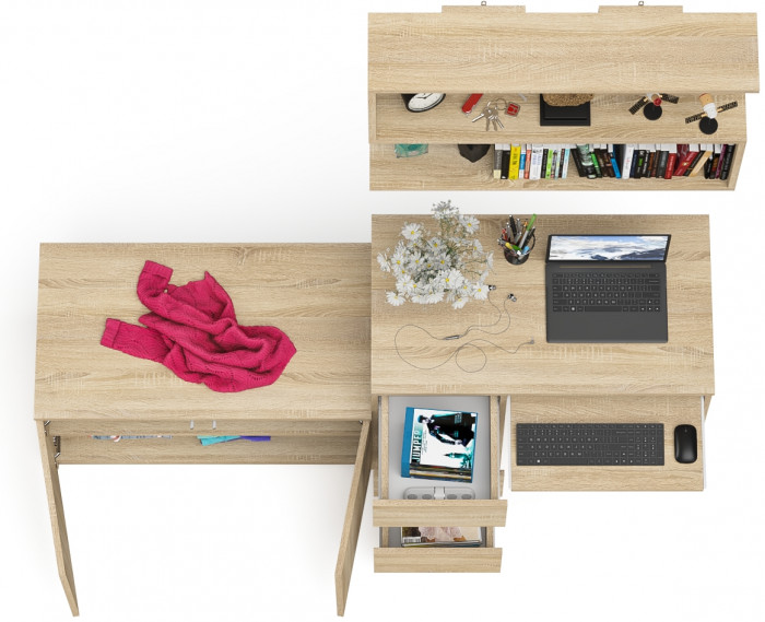 Мори Стол компьютерный МС-6 левый + Тумба МА900.1 + Полка 900, цвет дуб сонома, ШхГхВ 180,4х50,4х209,6 см., НЕ универсальная сборка