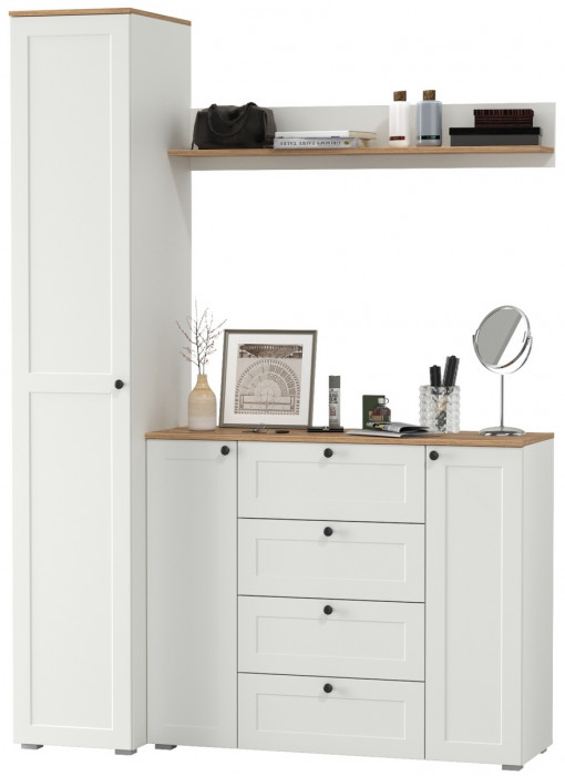 Остин Прихожая 63, цвет белый шагрень/дуб крафт золотой, ШхГхВ 160х54,3х229,6 см., универсальная сборка