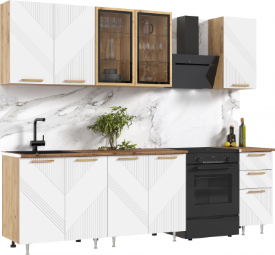 Кухня Ирис 2,0м (490) Компановка №2 Дуб Крафт/Браш Вайт (Дуб вотан)