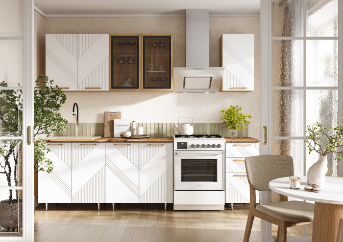 Кухня Ирис 2,0м (490) Компановка №2 Дуб Крафт/Браш Вайт (Дуб вотан)