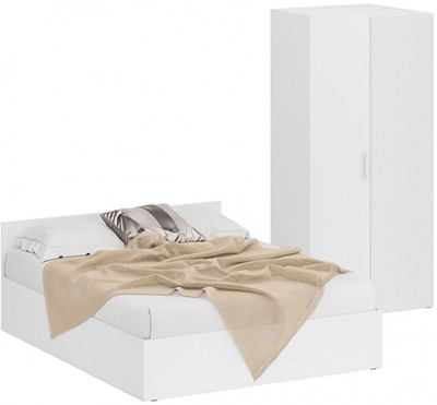 Кровать 1600 + Шкаф угловой Стандарт, цвет белый, ШхГхВ 163,5х203,5х70 + 81,2х81,2х200см., сп.м. 1600х2000 мм., без матраса, основание есть