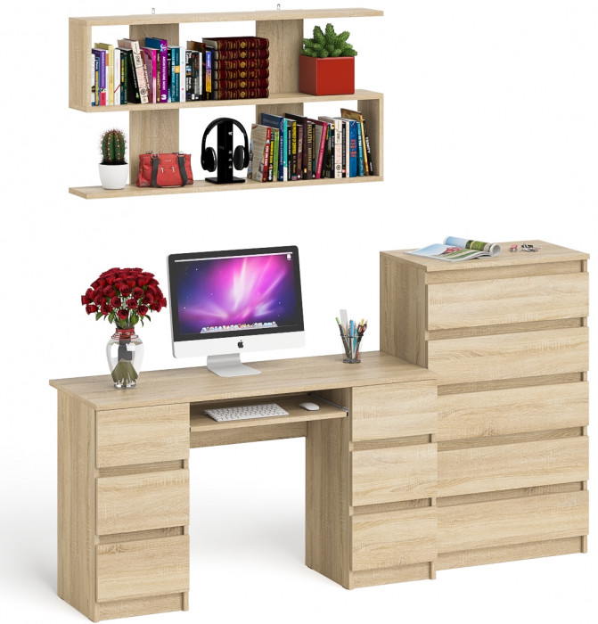 Мори компьютерный стол МС-2 + Комод МК700.5 + Полка 1200, дуб сонома