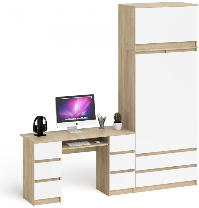 Мори Стол компьютерный МС-2 + Шкаф МШ900.1 + Антресоль МА900.1, цвет дуб сонома/белый, ШхГхВ 225,8х50,4х234,2 см., универсальная сборка