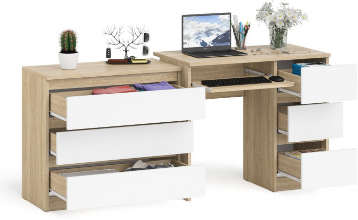 Мори Стол компьютерный МС-6 правый + Комод МК800.1, цвет дуб сонома/белый, ШхГхВ 170,4х50х76,6 см., выдвижные ящики справа, НЕ универсальная сборка