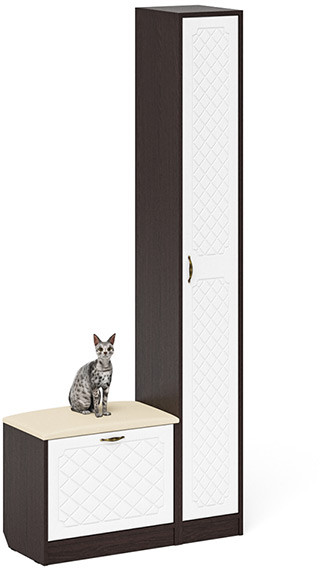 Прихожая П-6 Компоновка № 19, дуб сонома/фасады МДФ белое дерево фрезеровка ромб