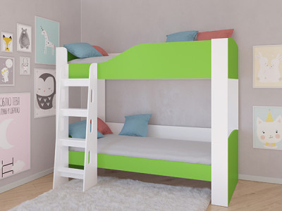 Кровать двухъярусная АСТРА 2 Белый/Салатовый без ящика