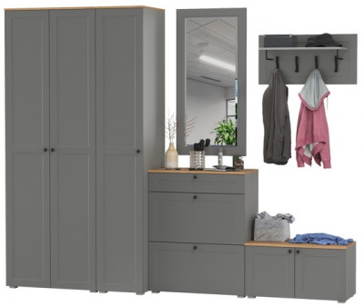 Остин Прихожая 49, цвет серый графит/дуб крафт золотой, ШхГхВ 280х54,3х229,6 см., универсальная сборка