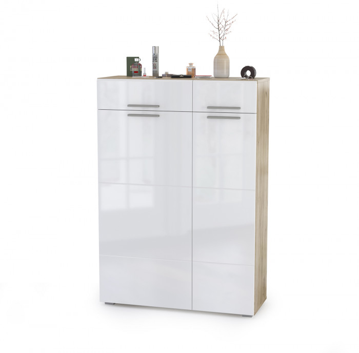 Лайн Прихожая № 11, дуб крафт серый/фасады МДФ белый глянец