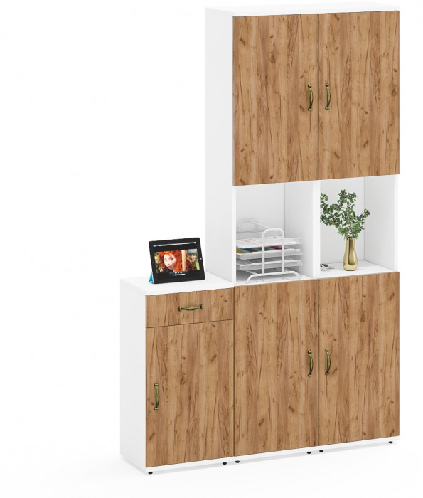 Лидер-8 Пенал + Пенал + Тумба МД 3.15, белый шагрень/крафт золото