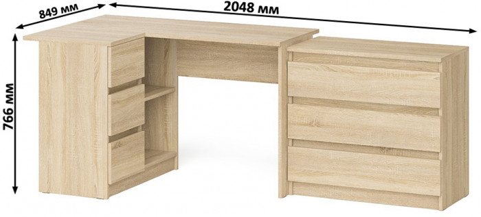 Мори компьютерный стол МС-16 левый + Комод МК800.1, дуб сонома