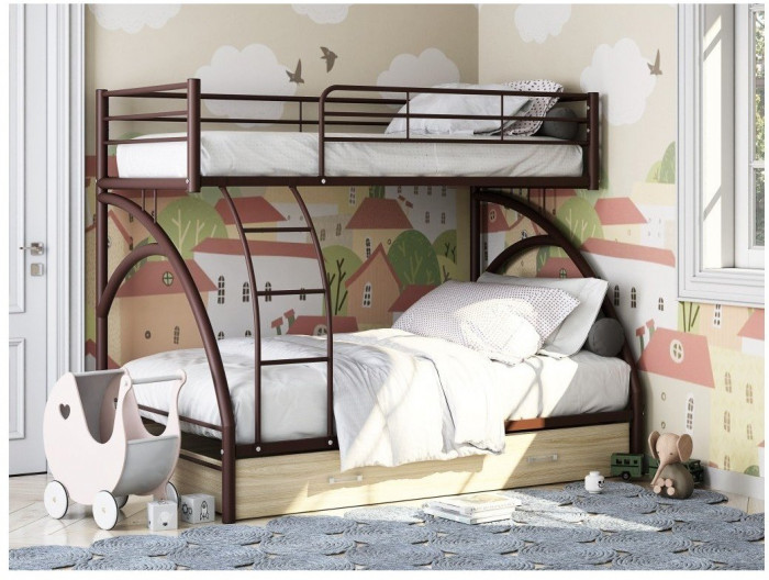 Двухъярусная кровать Виньола-2Я (с укороченной лестницей) (Белый)