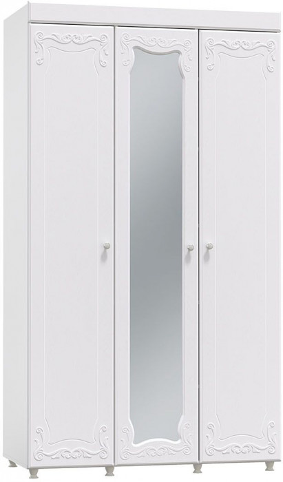 Шкаф 3-х дверный с зеркалом Италия ИТ-54 белое дерево