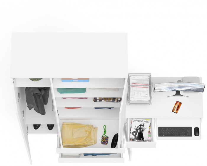 Мори Стол компьютерный МС-1 левый + Шкаф МШ1200.1, цвет белый, ШхГхВ 210,4х50,4х209,6 см., выдвижной ящик слева, НЕ универсальная сборка