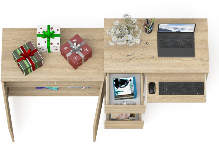 Мори Стол компьютерный МС-6 левый + Тумба МА900.1, цвет дуб сонома, ШхГхВ 180,4х50,4х76,6 см., выдвижные ящики слева, НЕ универсальная сборка