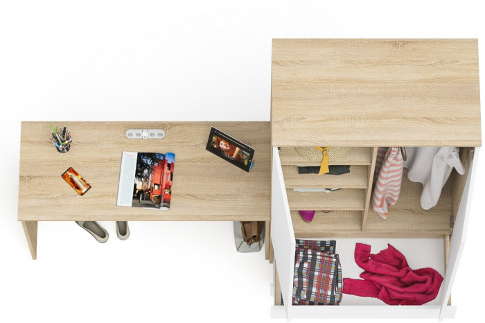 Мори Стол письменный МСП1200.1 + Шкаф МШ900.1, цвет дуб сонома/белый, ШхГхВ 210,8х50,4х179,6 см., универсальная сборка