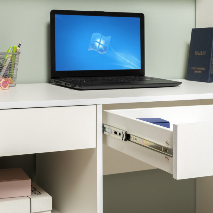 Стол компьютерный Комфорт 12.77F + Стол компьютерный Комфорт 12.77F, цвет белый шагрень, ШхГхВ 200х49,8х147 см., универсальная сборка