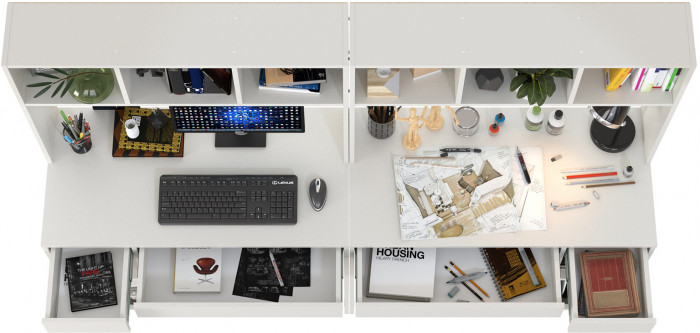 Стол компьютерный Комфорт 12.77F + Стол компьютерный Комфорт 12.77F, цвет белый шагрень, ШхГхВ 200х49,8х147 см., универсальная сборка