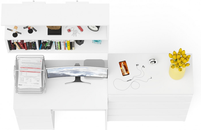 Мори компьютерный стол МС-1 левый + Комод МК800.4 + Полка 900, белый