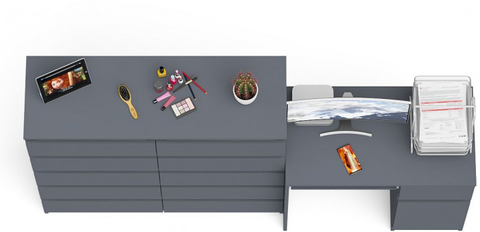 Мори компьютерный стол МС-1 правый + Комод МК1200.10, графит