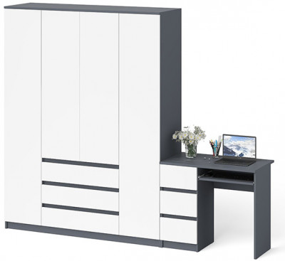 Мори компьютерный стол МС-6 левый + Шкаф МШ1600.1, графит/белый