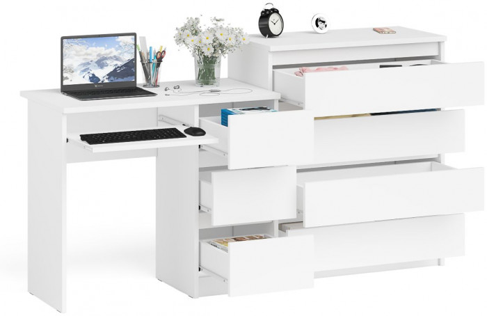 Мори Стол компьютерный МС-6 правый + Комод МК800.4, цвет белый, ШхГхВ 170,4х50х94 см., выдвижные ящики справа, НЕ универсальная сборка