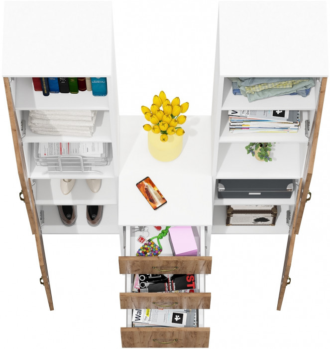 Лидер-8 Пенал + Пенал + Тумба МД 3.16, белый шагрень/крафт золото