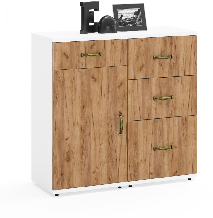 Лидер-8 Тумба МД 3.15 + Тумба МД 3.16, белый шагрень/крафт золото