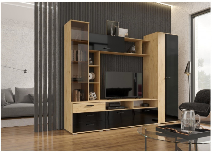 Гостиная Крокус (Дуб Делано, Черный глянец)