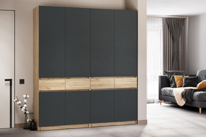 Шкаф распашной Стоуби ШК-2000, Дуб крафт золотой, Серый графит