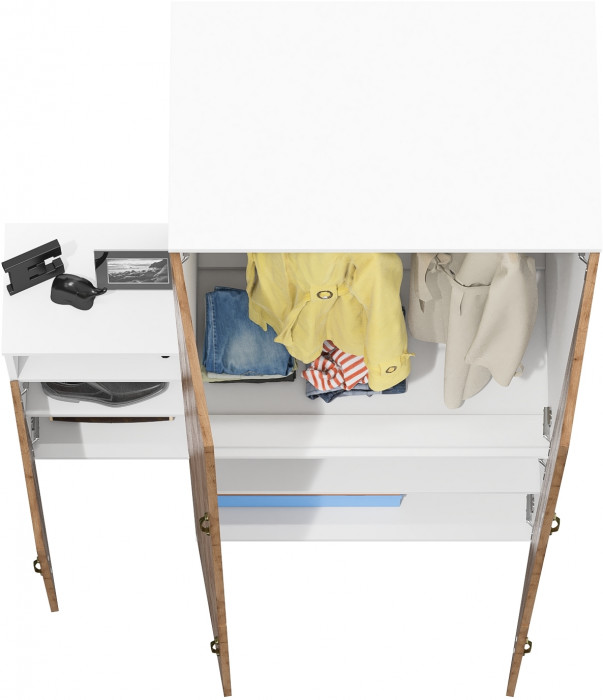 Лидер-8 Шкаф МД 19Б + Тумба МД 3.19, цвет белый шагрень/крафт золото, ШхГхВ 120х50х190 см., универсальная сборка