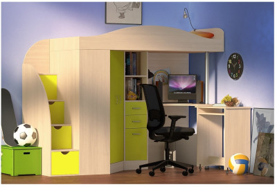 Кровать-чердак Юниор 4 (Дуб молочный/Лайм)