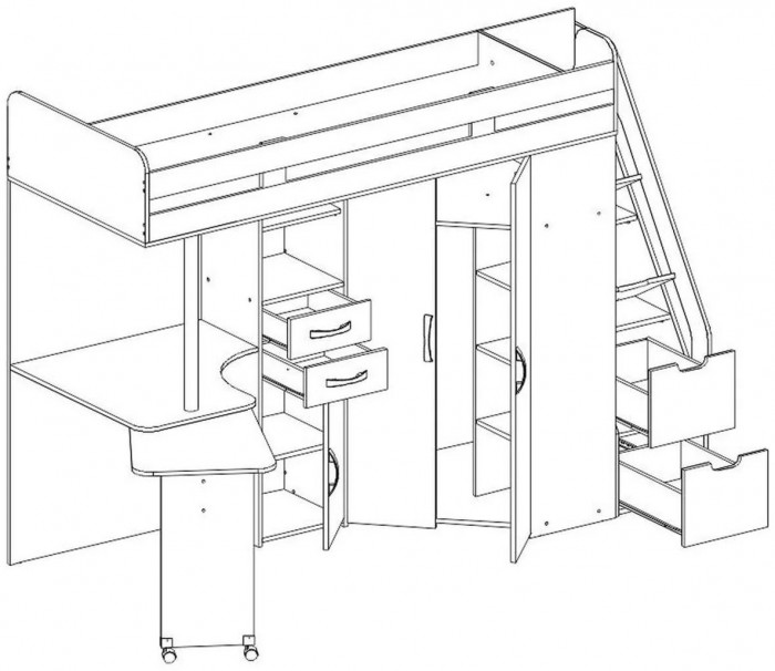 Карамель 77-03 кровать-чердак 2х этажная Ясень анкор Светлый / Зеленый