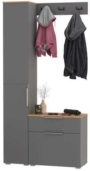 Октава Прихожая 15, цвет серый графит/дуб крафт золотой/фасады МДФ серый графит, ШхГхВ 97,1х35,4х197,6 см., универсальная сборка