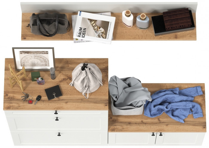 Остин Прихожая 65, цвет белый шагрень/дуб крафт золотой, ШхГхВ 160х41,9х160 см., универсальная сборка