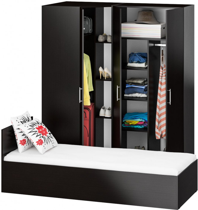 Спальня Стандарт 2-0800, цвет венге, ШхГхВ 83,5х203,5х70 + 171,2х81,2х200 см., сп.м. 800х2000 мм., без матраса, основание есть