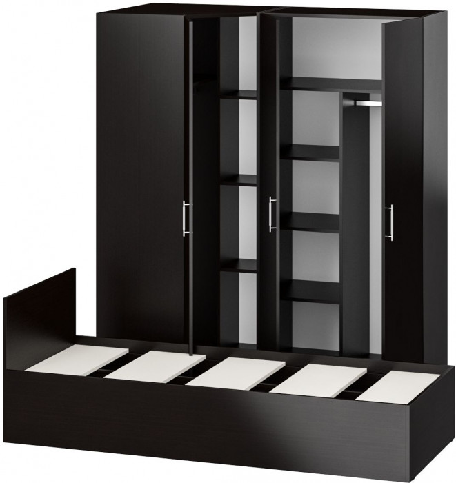 Спальня Стандарт 2-0800, цвет венге, ШхГхВ 83,5х203,5х70 + 171,2х81,2х200 см., сп.м. 800х2000 мм., без матраса, основание есть