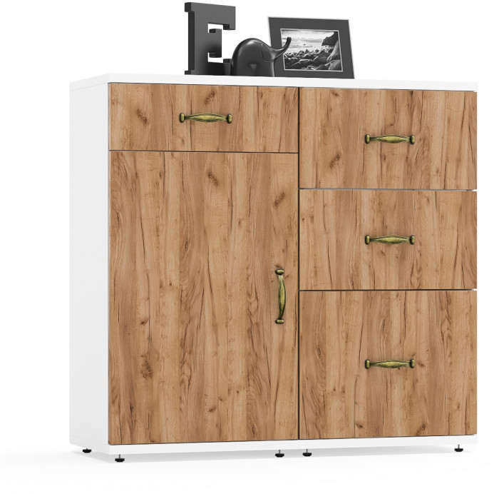 Лидер-8 Тумба МД 3.15 + Тумба МД 3.16, белый шагрень/крафт золото