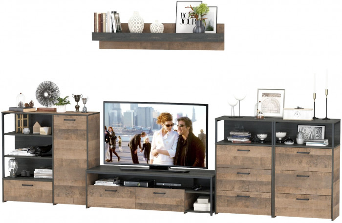 Трувор Гостиная 105, цвет дуб гранж песочный/интра, ШхГхВ 390,8х45,4х195 см., универсальная сборка